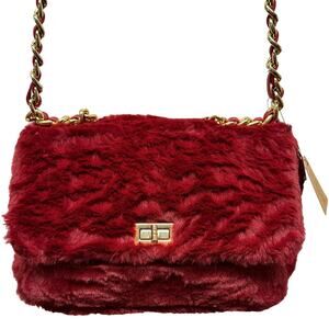 NWT, Hello 3 am Women’s Faux Fur & Faux Leather Burgundy Hand Bag or CrossBody